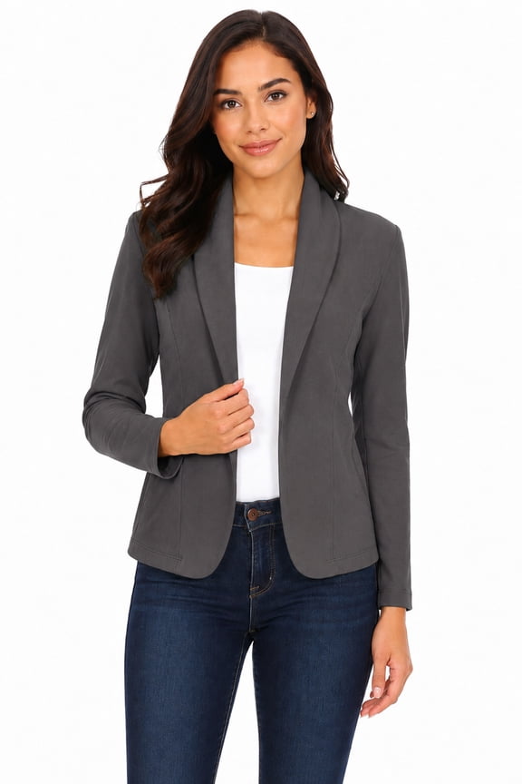 Moa Collection Women's Solid Casual Office Work Long Sleeve Open Front Blazer Jacket