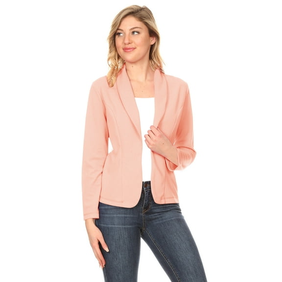 Moa Collection Women's Solid Casual Office Work Long Sleeve Open Front Blazer Jacket