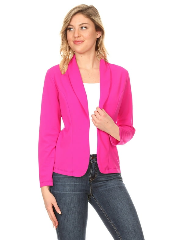 Moa Collection Women's Solid Casual Office Work Long Sleeve Open Front Blazer Jacket