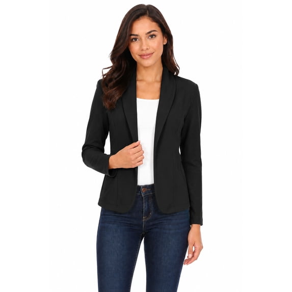 Moa Collection Women's Solid Casual Office Work Long Sleeve Open Front Blazer Jacket
