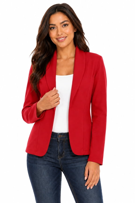 Women's Casual Office Work Long Sleeve Open Front Blazer Jacket Red M