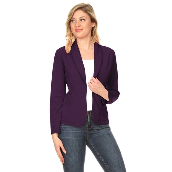 Moa Collection Women's Solid Casual Office Work Long Sleeve Open Front Blazer Jacket