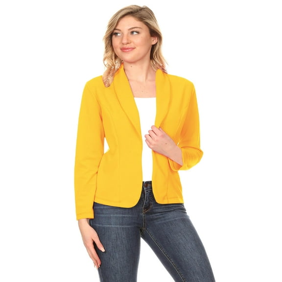 Moa Collection Women's Solid Casual Office Work Long Sleeve Open Front Blazer Jacket