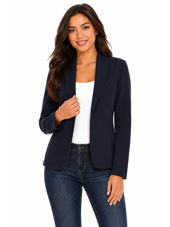 Women's Solid Casual Office Work Long Sleeve Open Front Blazer Jacket