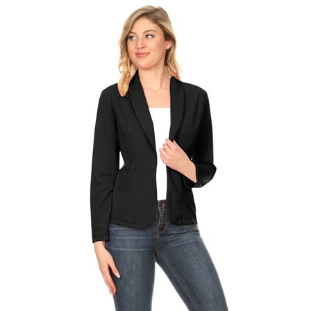 Moa Collection Women's Solid Casual Office Work Long Sleeve Open Front Blazer Jacket