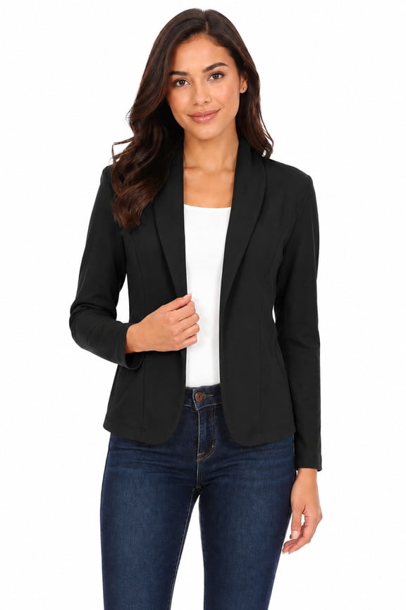 Women's Solid Casual Office Work Long Sleeve Open Front Blazer Jacket
