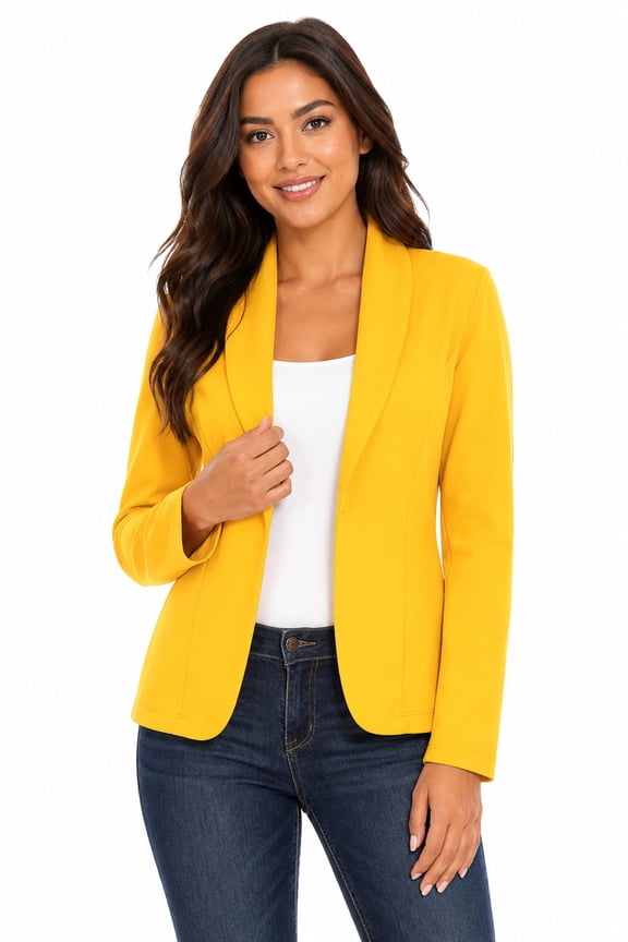 Women's Solid Casual Office Work Long Sleeve Open Front Blazer Jacket