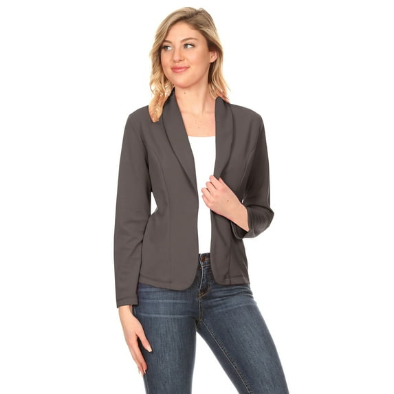 Moa Collection Women's Solid Casual Office Work Long Sleeve Open Front Blazer Jacket
