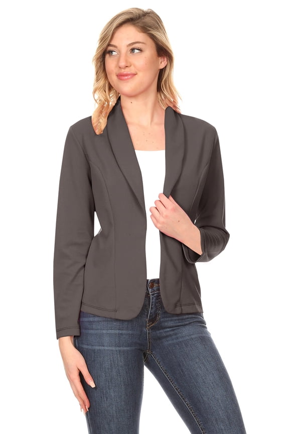 Women's Solid Casual Office Work Long Sleeve Open Front Blazer Jacket
