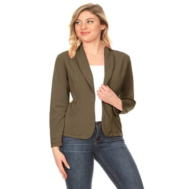 Moa Collection Women's Solid Casual Office Work Long Sleeve Open Front Blazer Jacket