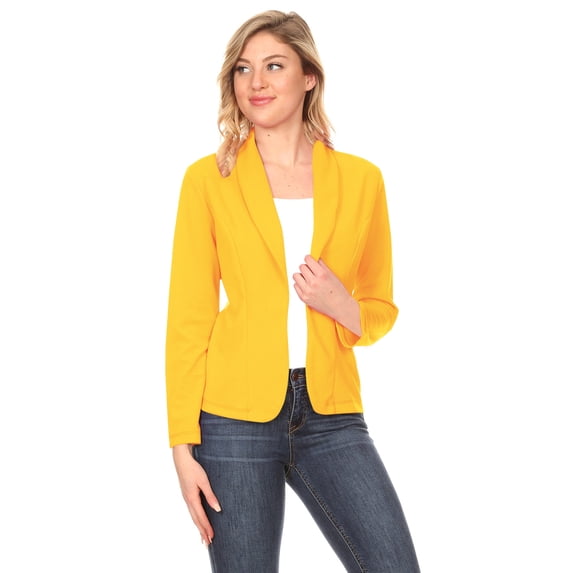 Moa Collection Women's Solid Casual Office Work Long Sleeve Open Front Blazer Jacket