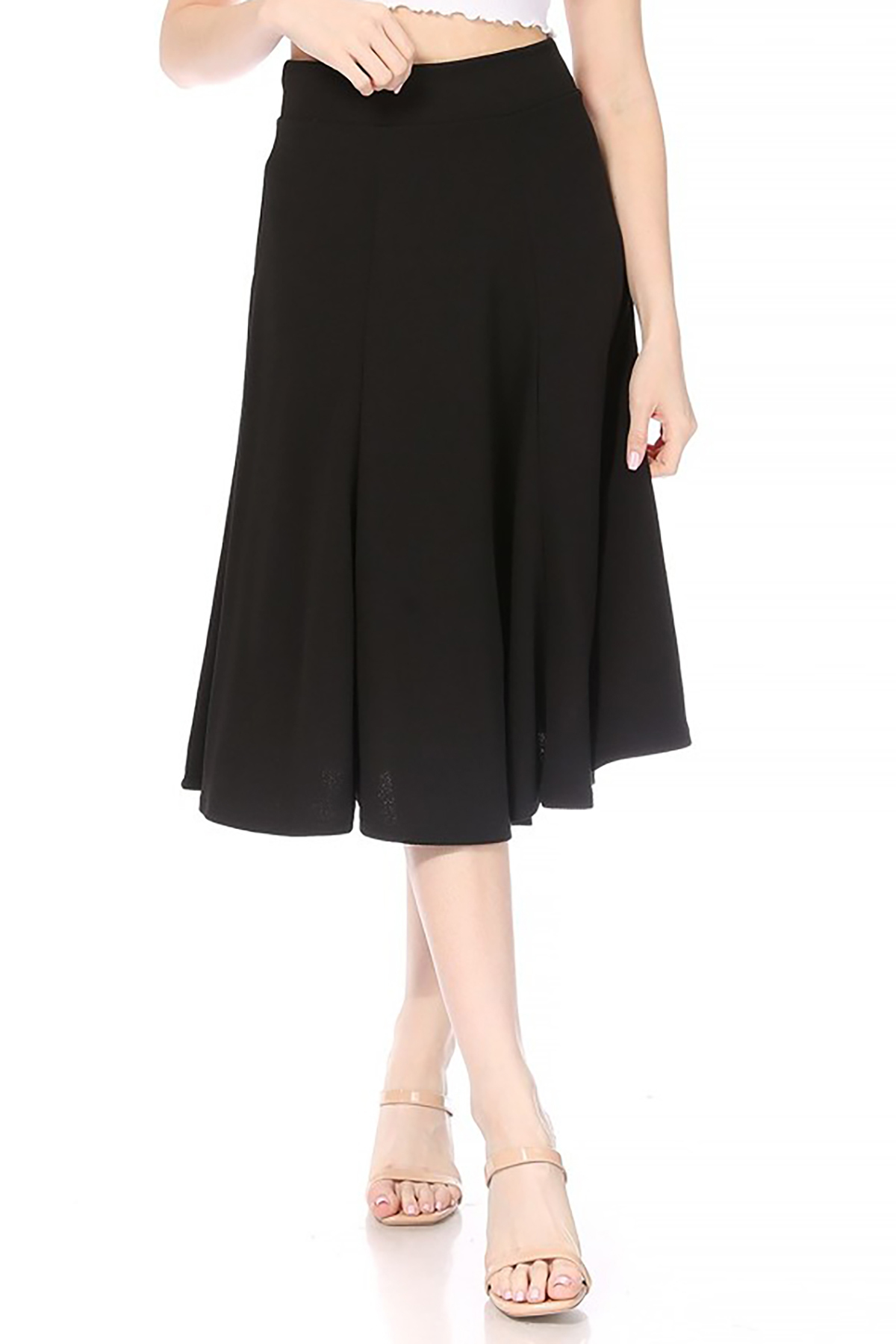 Moa Collection Plus Size Womens Solid Flared Lightweight Elastic High Waist Long Midi A Line 8192