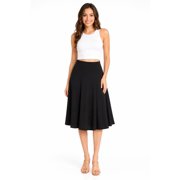 Moa Collection Women's Solid Flared Lightweight Elastic High Waist Long Midi A-line Skirt