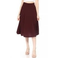 thumbnail image 1 of Women's Solid Flared Lightweight Elastic High Waist Midi A-line Skirt, 1 of 7