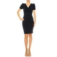 thumbnail image 1 of Moa Collection Women's Solid Sheath Dress with a Deep V-Neckline and Puff Sleeves, 1 of 6