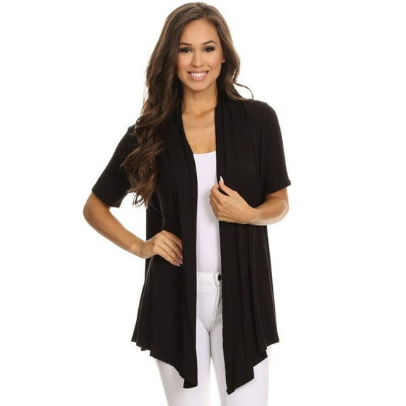 Moa Collection Women's Solid Short Sleeve Cardigan Casual Lightweight Open Design