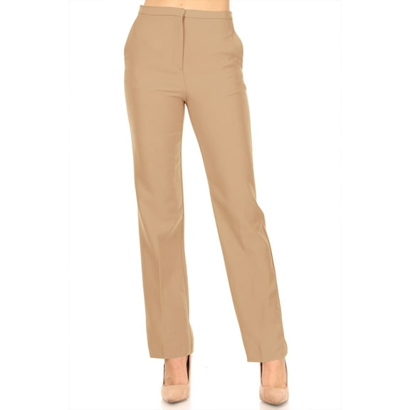 Moa Collection, Women's Straight Slim Stretch High Rise Solid Trouser Slacks Pants for Office work