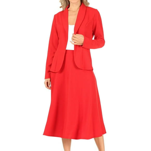 Moa Collection Women's Two Piece Set Long Sleeve Casual Blazer Relaxed A-Line Midi Skirt