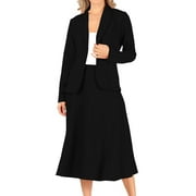 FASHIONSTREAM Moa Collection Women's Two Piece Set Solid Long Sleeve Casual Blazer Relaxed A-Line Midi Skirt