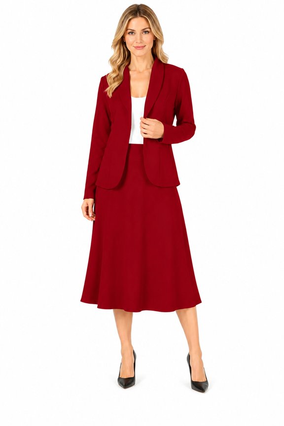 Women's Two Piece Set Solid Long Sleeve Casual Blazer Relaxed A-Line Midi Skirt