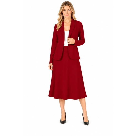 Women's Two Piece Set Solid Long Sleeve Casual Blazer Relaxed A-Line Midi Skirt