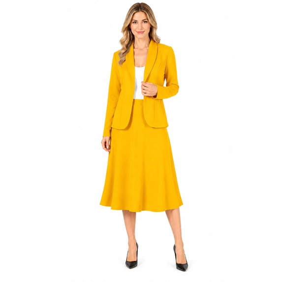 Women's Two Piece Set Solid Long Sleeve Casual Blazer Relaxed A-Line Midi Skirt