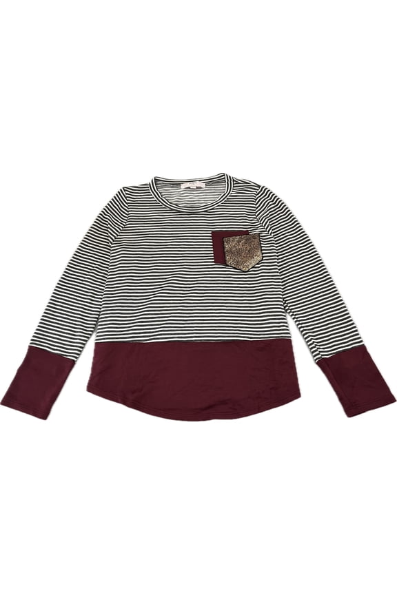 Big Girls Long-Sleeve Sequin Double Pocket Contrast Stripe Knit Top, Medium