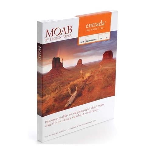 Moab Entrada Rag Fine Art, 2-Side Bright White Matte Inkjet Paper, 15.5 mil., 190gsm, 8.5x11", 25 Sheets.