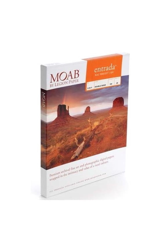 Entrada Rag Fine Art, 2-Side Bright White Matte Inkjet Paper, 15.5 mil., 190gsm, 8.5x11", 25 Sheets.