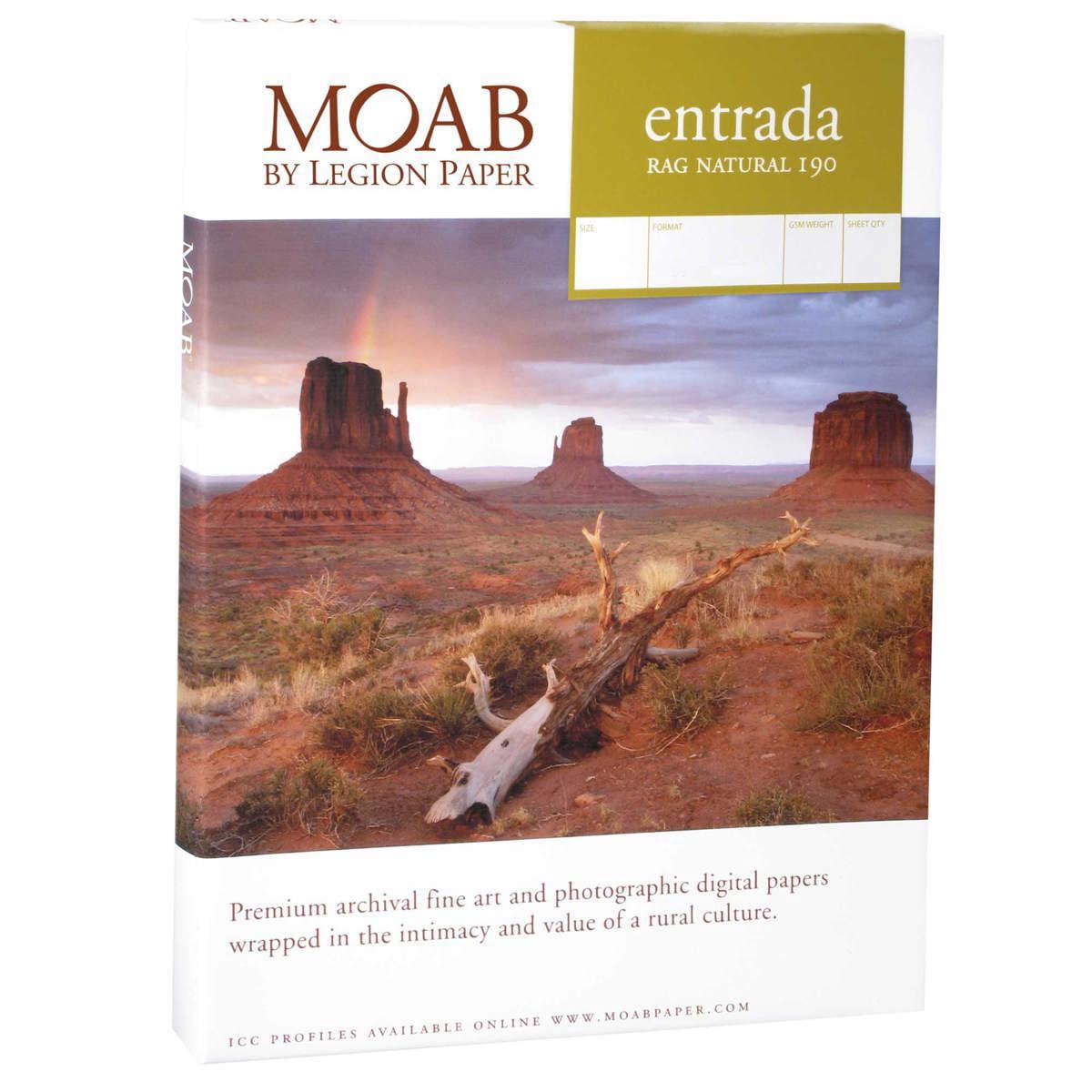 Moab Entrada Rag Fine Art, 2-Side Natural Matte Inkjet Paper, 15.5 mil., 190gsm, 8.3x11.7" (A4), 25 Sheets