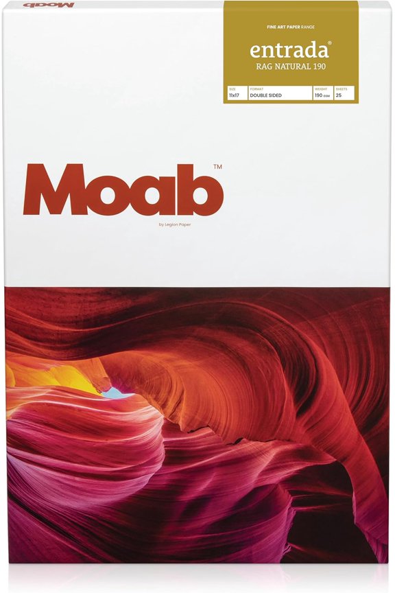 Entrada Rag Natural 190, 100% Cotton Fine Art Archival Inkjet Paper, 2-Sided, Smooth (Hotpress) Natural White Matte, Medium Weight 190gsm, 11 x 17 Inches, 25 Sheets