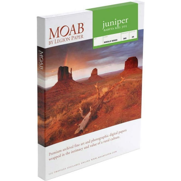 Moab Juniper Baryta Rag Glossy A3+ Fine Art Inkjet Print Paper, 13x19", 305gsm, 25 Sheets