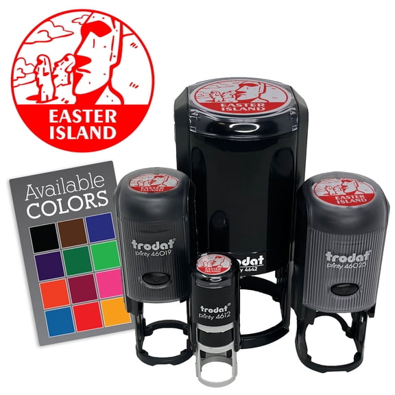 Moai Easter Island Landmark Destination Circle Self-Inking Rubber Stamp for Stamping Ink Stamper Crafting Planners - 1/2 Inch Mini - Purple Ink