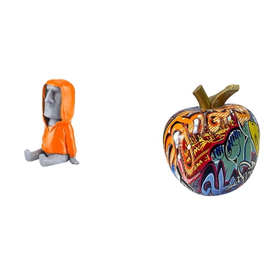 Moai Head Portrait Figurine Resin Antique Sculpture Creative Graffiti Design Suitable for Bedroom Bookshelf Display