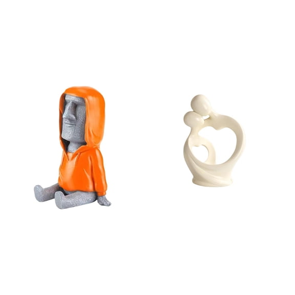 Moai Head Statue Abstract Resin Ornament Retro Design for Bedroom Bookshelf Couple Desk Anniversary Home Decor Gift