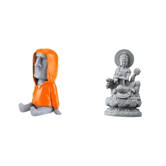 Moai Head Statue Resin Retro Figurine Antique Portrait Design for Living Room Desktop Bookshelf Display