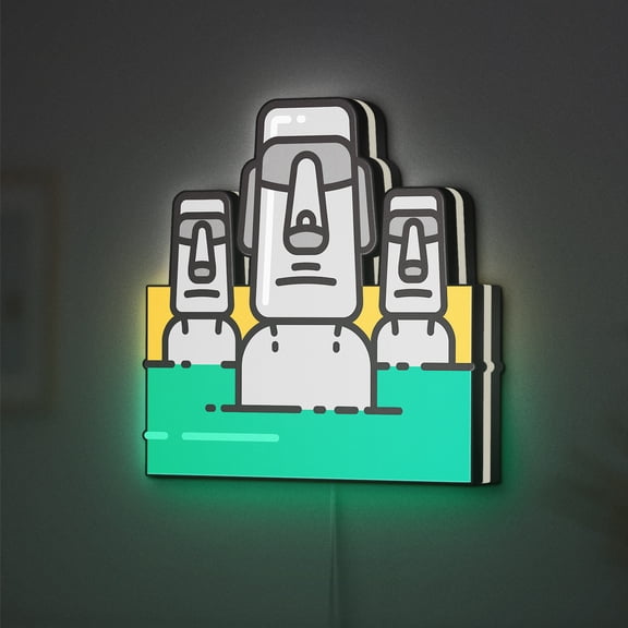 Moai LED Lightbox - Easter Island Chile Monument Decor, Custom Led Sign for Home Office Shop Decor (Width 16 inch, 40cm)