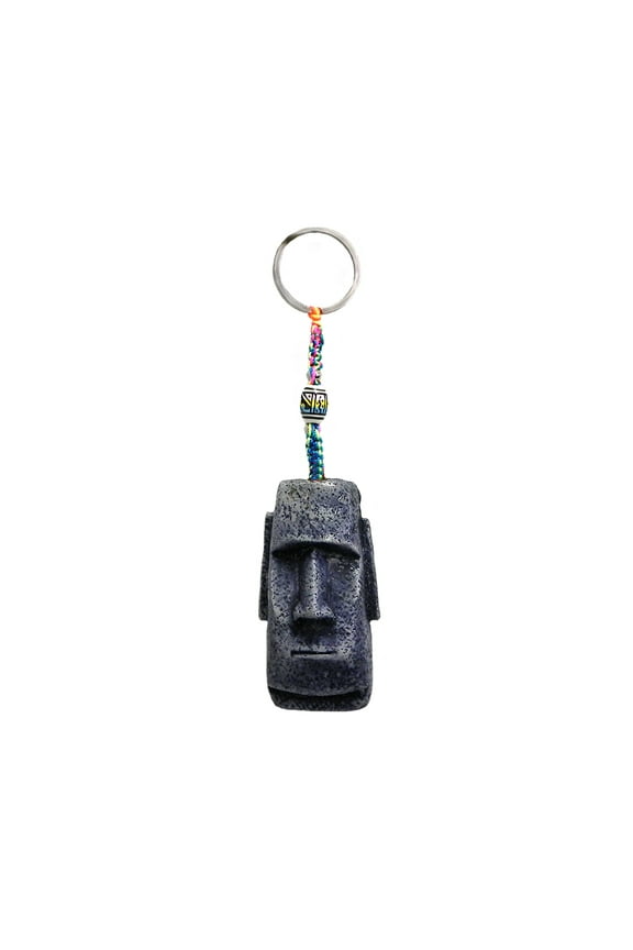 Moai Polynesian Easter Island Head 3D Figurine Keychain Multicolored Macram Metal Ring - Handmade Gifts Boho Car Keys Bag Accessories