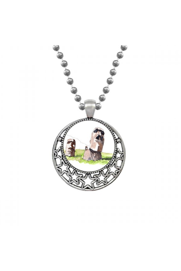 Moai Statues In Easter Island Necklaces Pendant Retro Moon Stars Jewelry