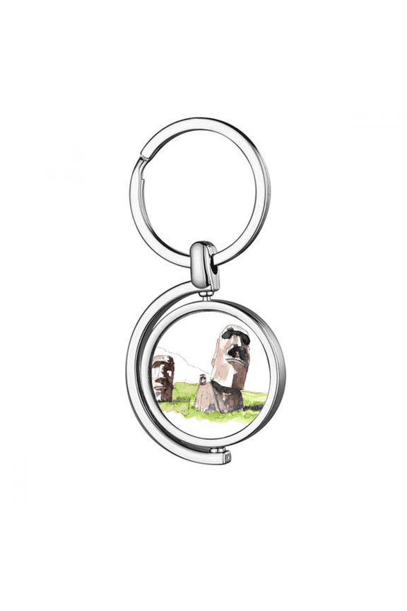 Moai Statues In Easter Island Rotating Keychain Metal Keyring Holder