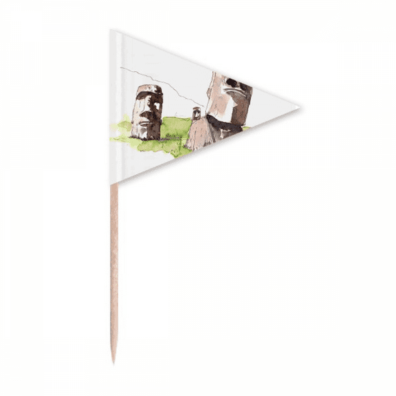 Moai Statues In Easter Island Toothpick Triangle Cupcake Toppers Flag