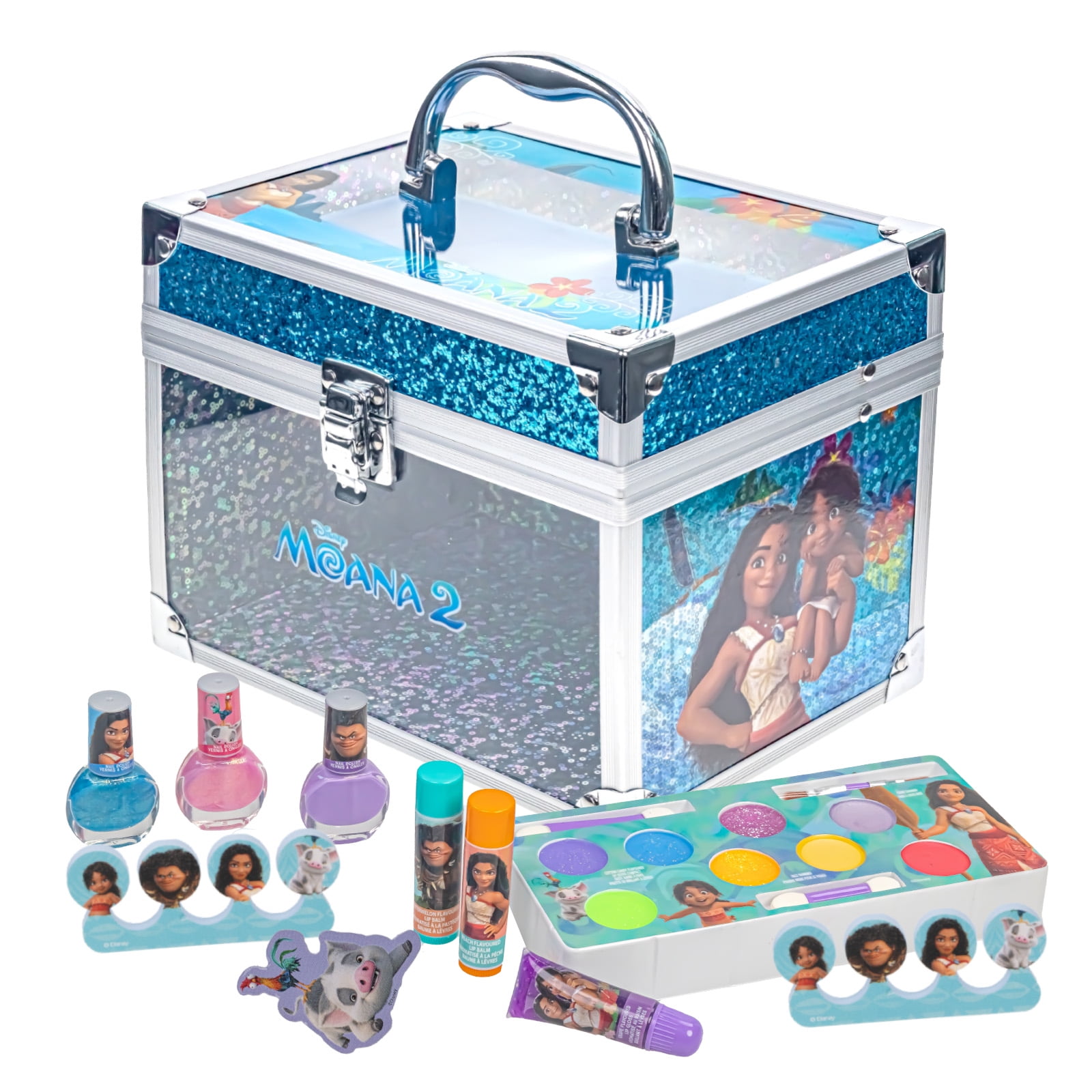 Moana 2 Kids Makeup Kit, Washable Play Makeup Set with Train Case