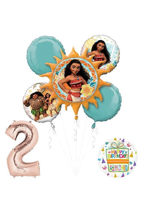 Moana 2nd Birthday party Supplies and Princess Balloon Bouquet Decorations