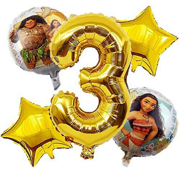 Moana 3rd Birthday Decorations Moana Foil Balloon Bouquet Decorations for Kids 3rd Birthday Party Baby Shower (3rd Birthday)