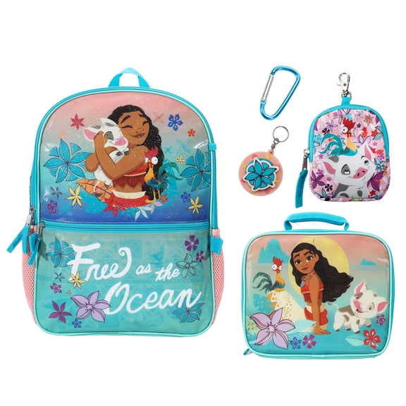 Moana And Her Friends Classic 5-Piece 16" Backpack And Lunch Set For School & Travel