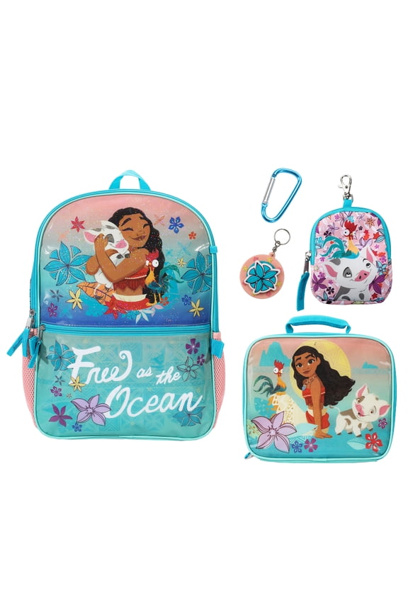 Moana And Her Friends Classic 5-Piece 16" Backpack And Lunch Set For School & Travel