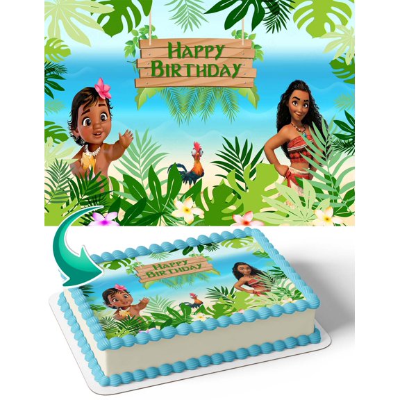 Moana Baby Moana Princess Edible Image Cake Topper Personalized Birthday Sheet Decal Banner 1/4 Sheet