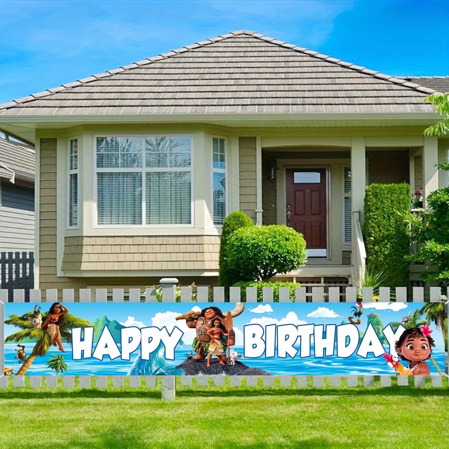Moana Birthday Banner, 1pcs Moana Party Decoration Banner/Outdoor and Indoor Garden Yard Sign Banner, Perfect for Moana Theme Party Decoration Supplies