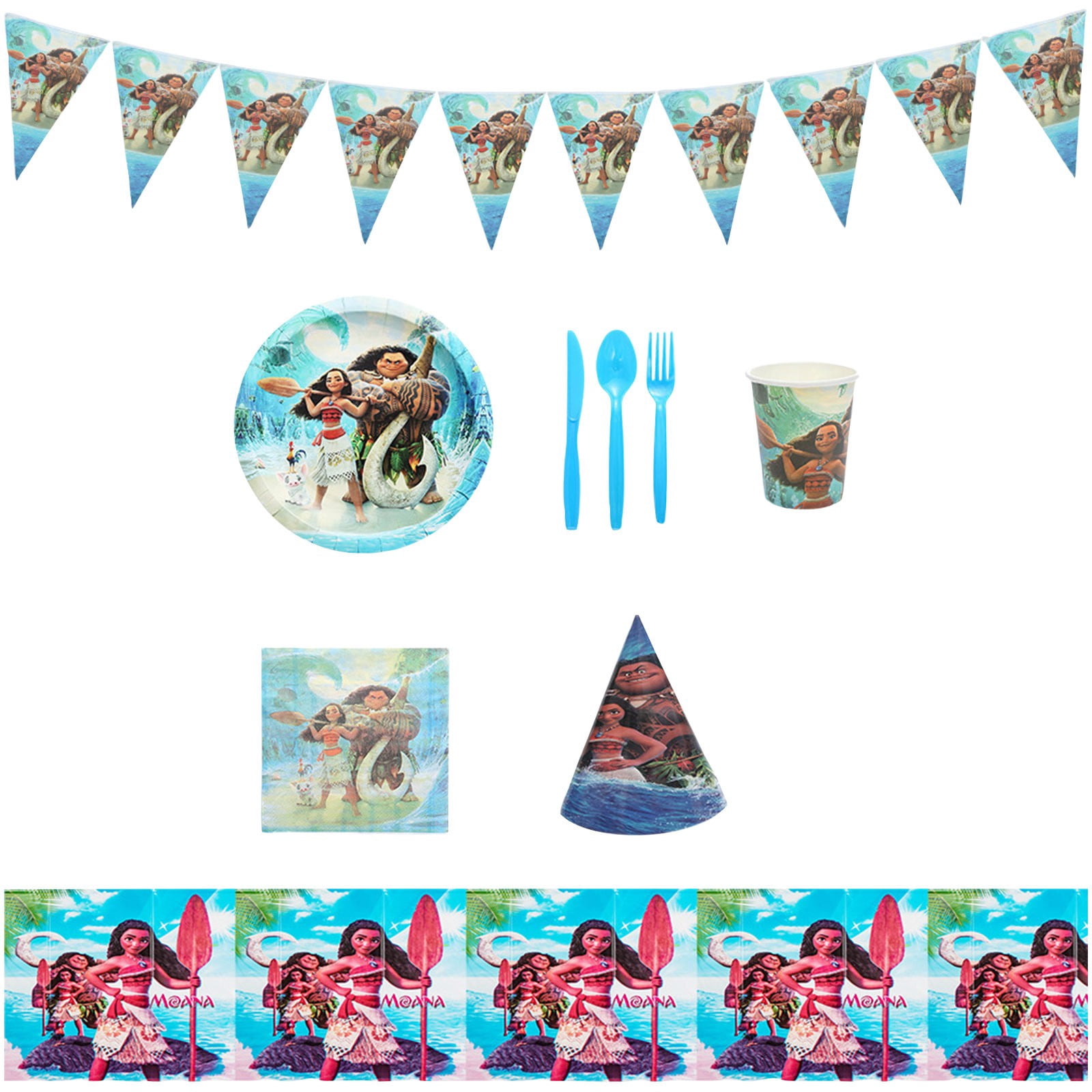 Moana Birthday Party Decorations 1 Tablecloth, 10 Pcs Pennant & Plate — free download