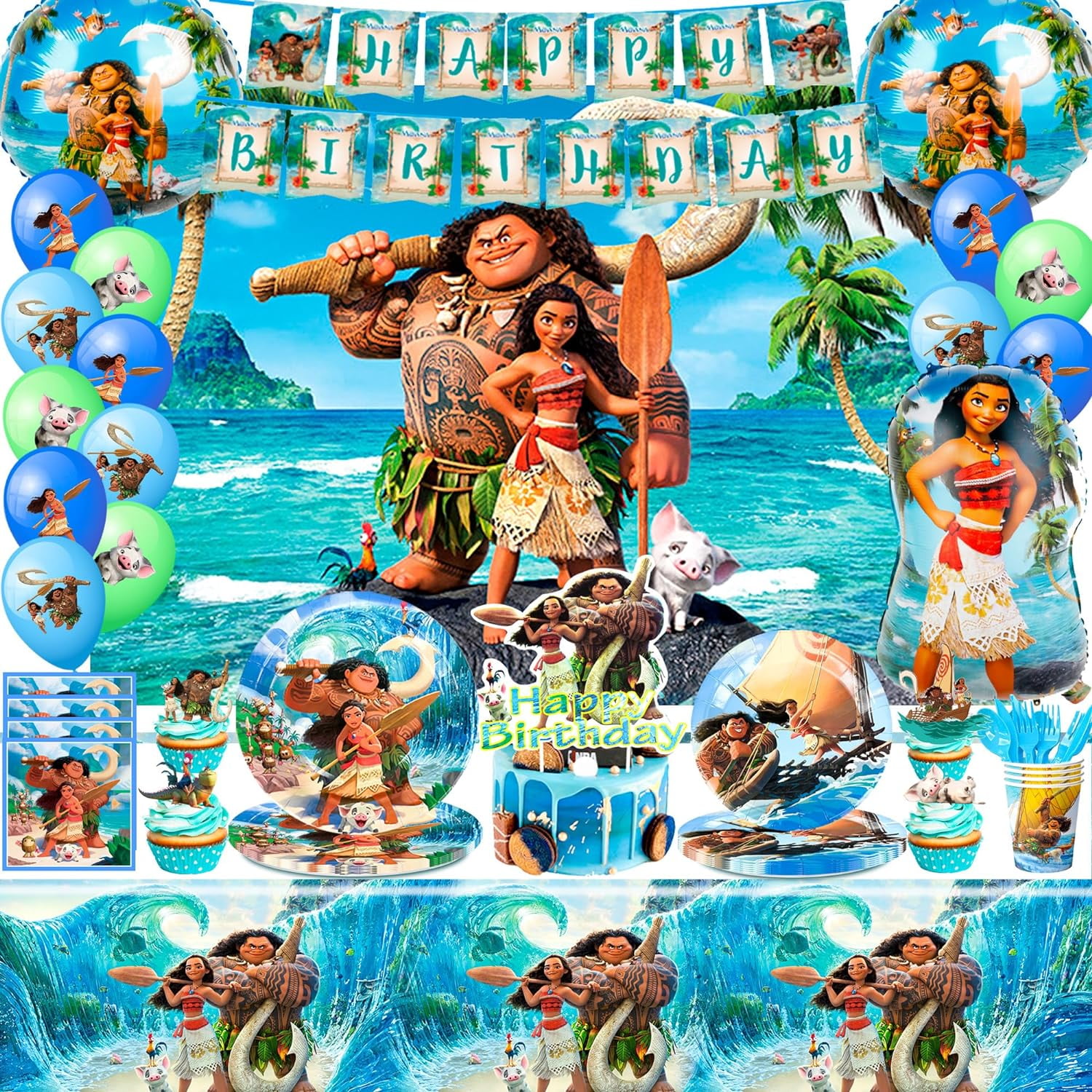 Disney Moana Theme Baby Birthday Party Supplies 115 pcs Decorations